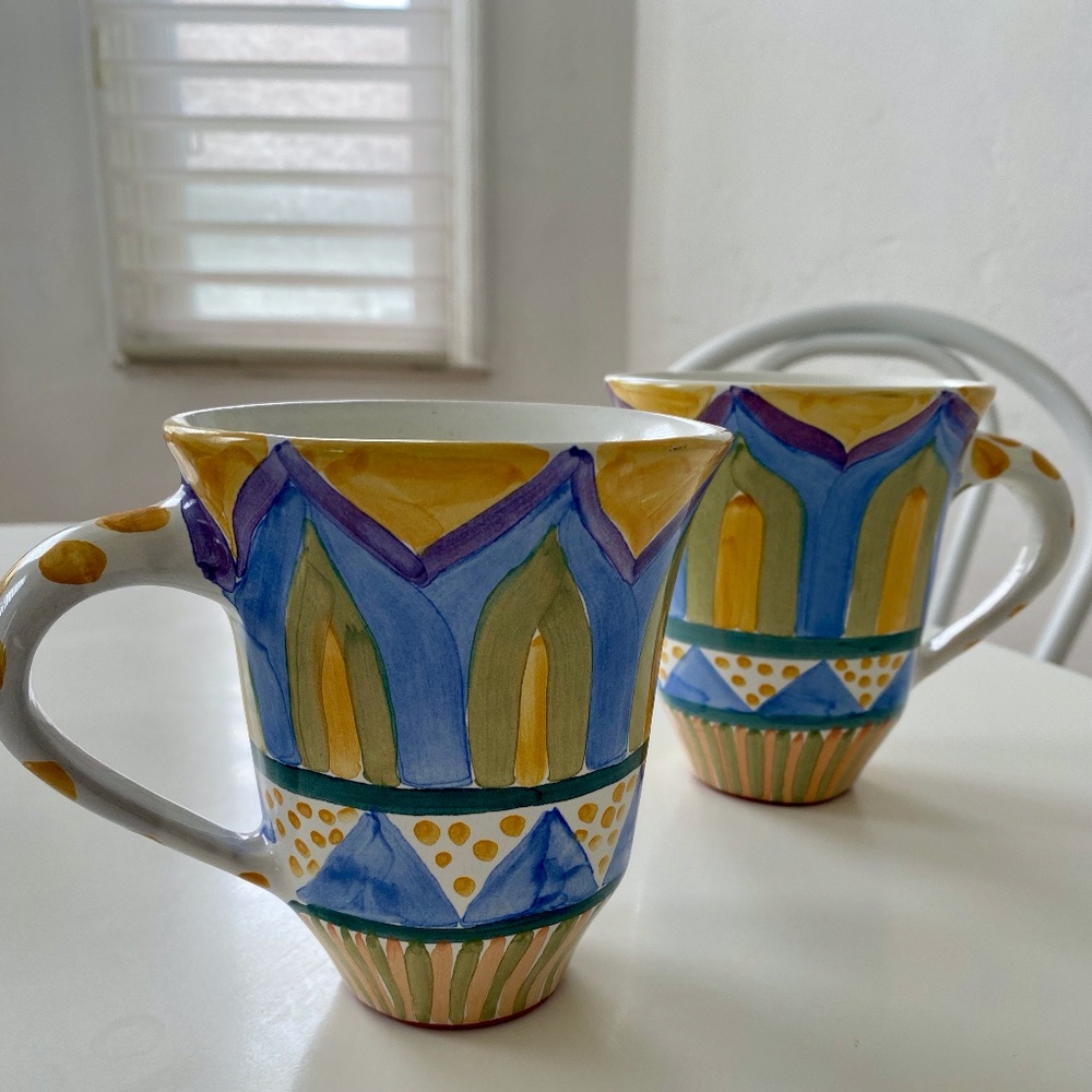 Vintage MacKenzie Childs Pair of Ceramic Mugs